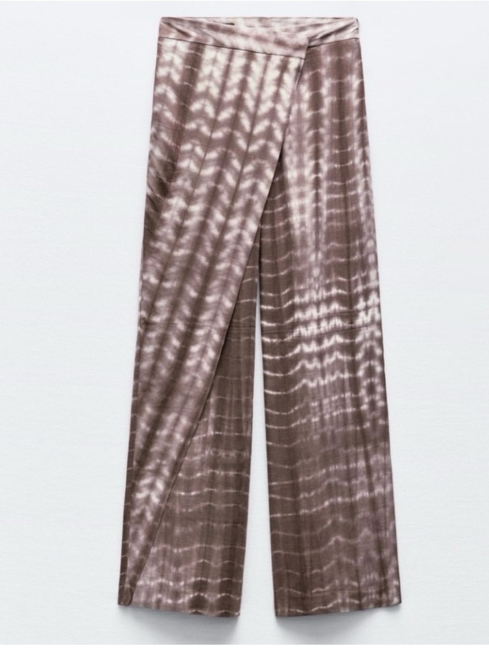 Zara Taupe Tie-Dye Wide Leg Wrap-Front Pants